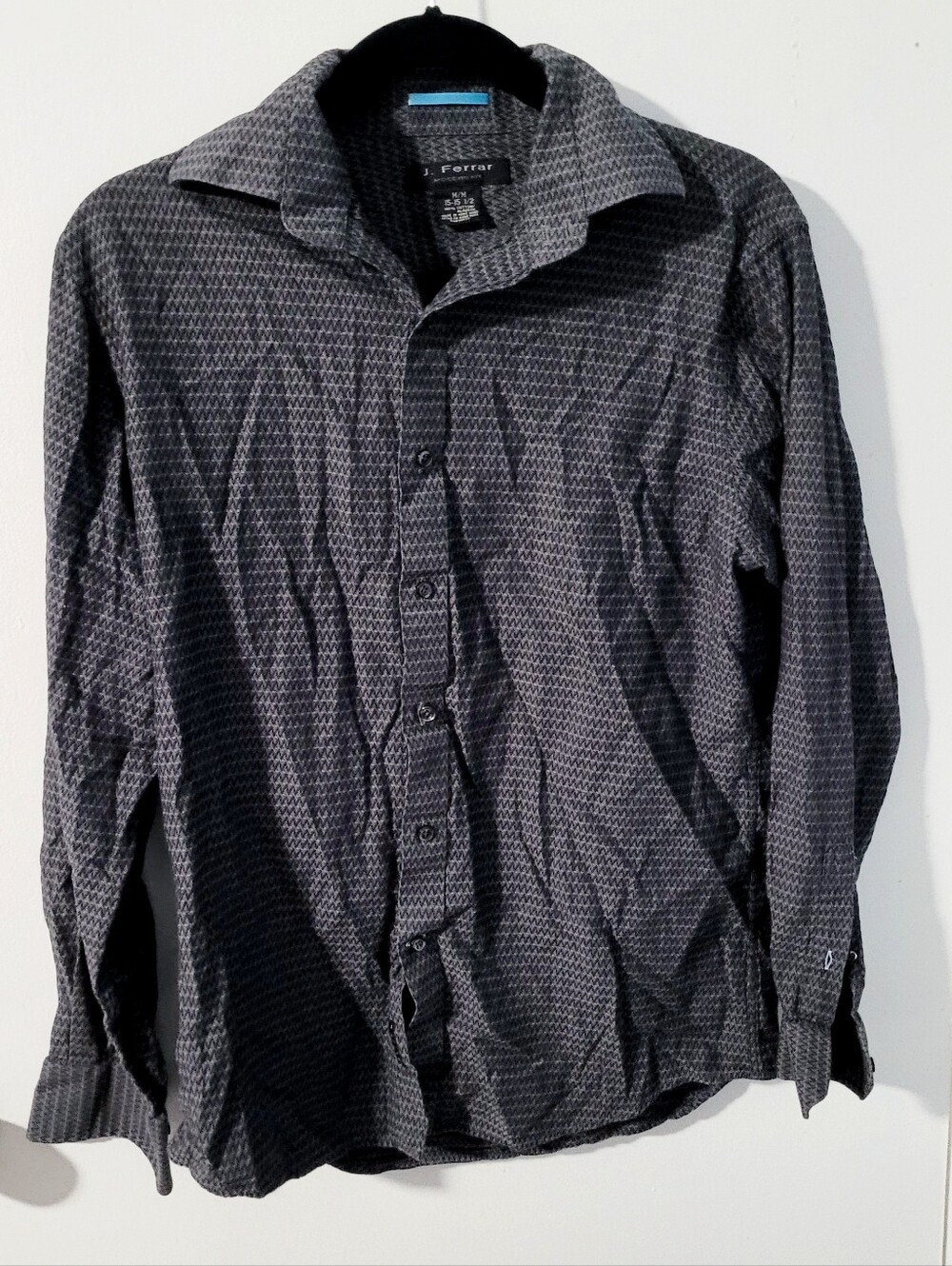 J Ferrar Gray Geometric Mens Dress Shirt Cotton Medium 15-15 1/2